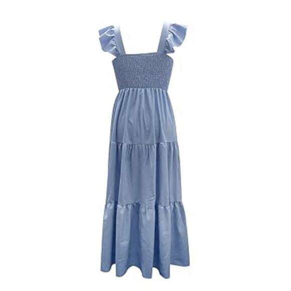 Smocked Sundress Womens Small Blue High Waisted Cottage Fairy Milkmaid - Picture 3 of 9